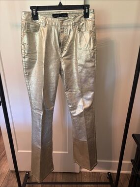 Boston Proper Metallic Gold Flare Jeans